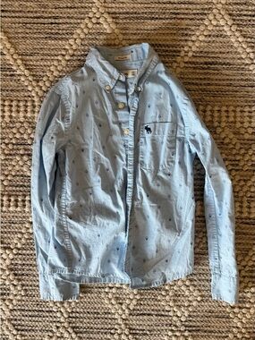 abercrombie kids Light Blue Button-Down Shirt with Navy Motif
